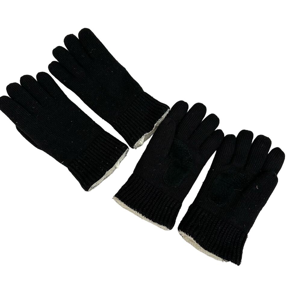 2 Pairs Black Knit Gloves Fleece Sherpa Lined